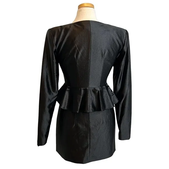 Rotate Birger Christensen Annie Frill Trim Satin Black Mini Dress