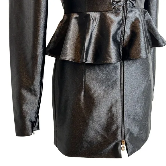Rotate Birger Christensen Annie Frill Trim Satin Black Mini Dress