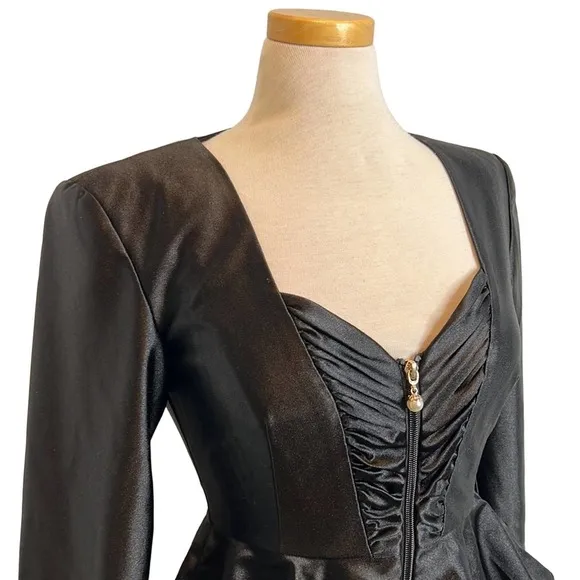 Rotate Birger Christensen Annie Frill Trim Satin Black Mini Dress