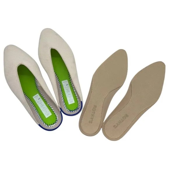ROTHY'S Almond Demi Flat Mule 8 Vanilla Bean Cream Washable Knit Slip-On Neutral