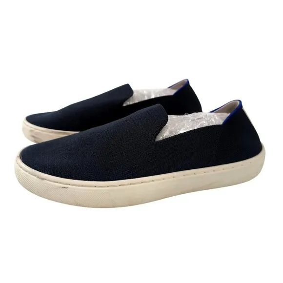 Rothys Original Slip On Sneaker Shoe Womens 6 Blue Tan Stripe Casual Everyday
