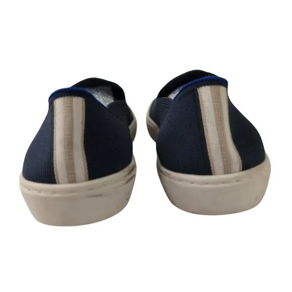 Rothys Original Slip On Sneaker Shoe Womens 6 Blue Tan Stripe Casual Everyday