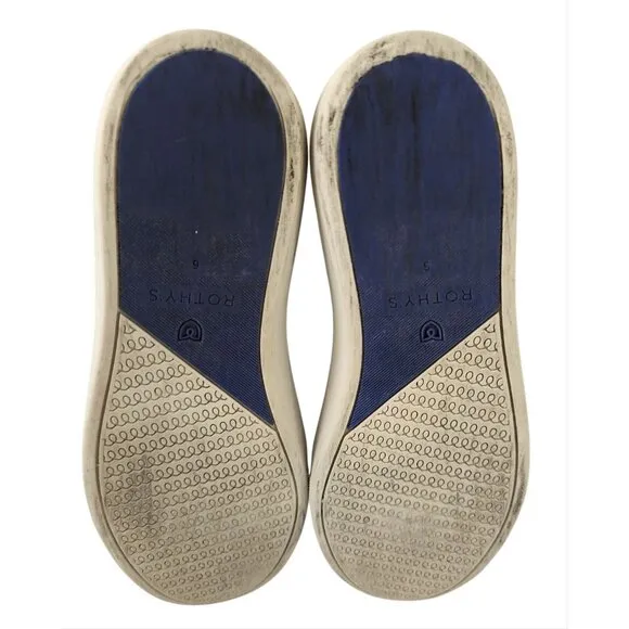 Rothys Original Slip On Sneaker Shoe Womens 6 Blue Tan Stripe Casual Everyday