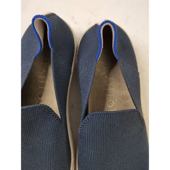 Rothys Original Slip On Sneaker Shoe Womens 6 Blue Tan Stripe Casual Everyday