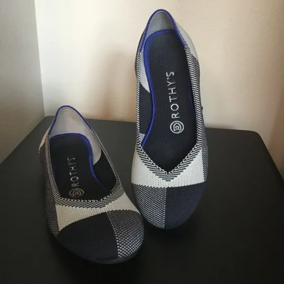 Rothy’s The Flat Capstone Black And Cream Plaid Flat Slip On