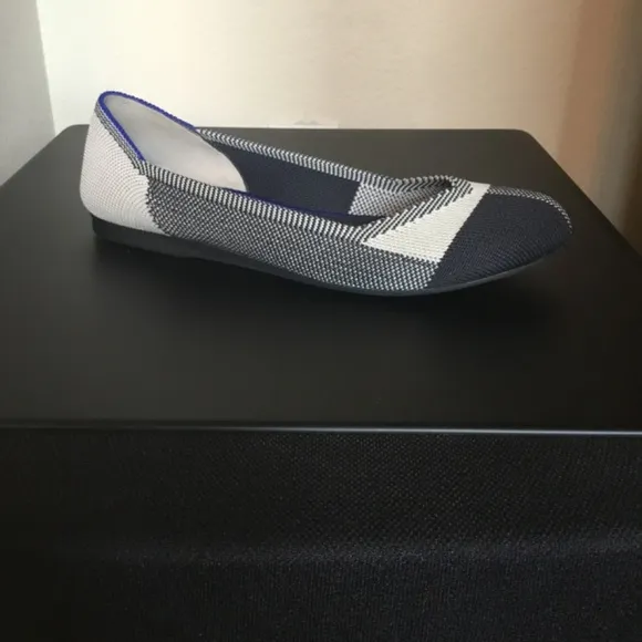 Rothy’s The Flat Capstone Black And Cream Plaid Flat Slip On