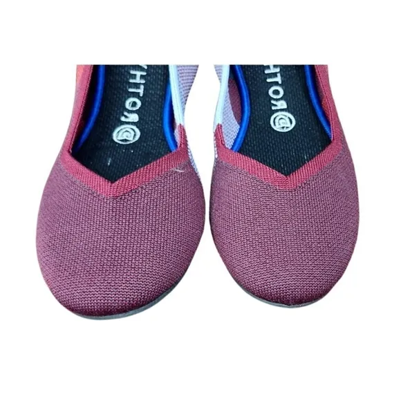 Rothy's The Flat Round Toe Slip On Ballet Flat Shoes Red Blue Women’s 8.5 $125
