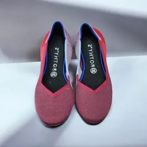 Rothy's The Flat Round Toe Slip On Ballet Flat Shoes Red Blue Women’s 8.5 $125