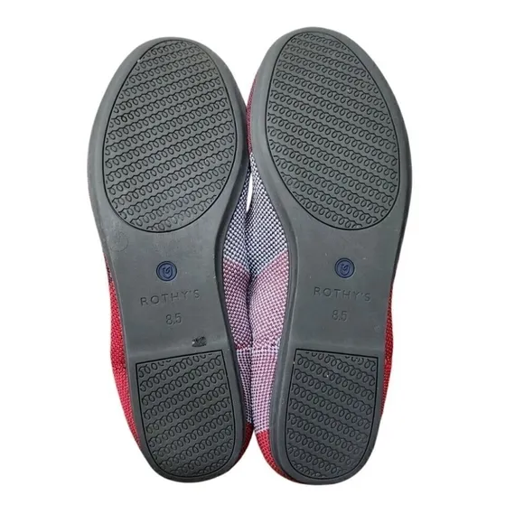 Rothy's The Flat Round Toe Slip On Ballet Flat Shoes Red Blue Women’s 8.5 $125