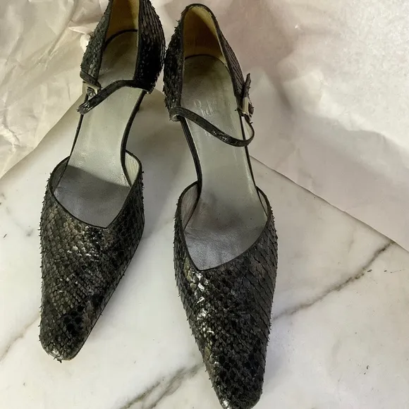 RUDOLPHE MENUDIELsnakeskin kitten heels size 39.5 VINTAGE PRISTINE