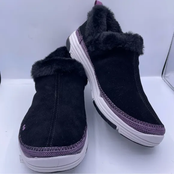 Ryka wide suede water-repellent faux fur slip on sneaker shoes women Size 7W