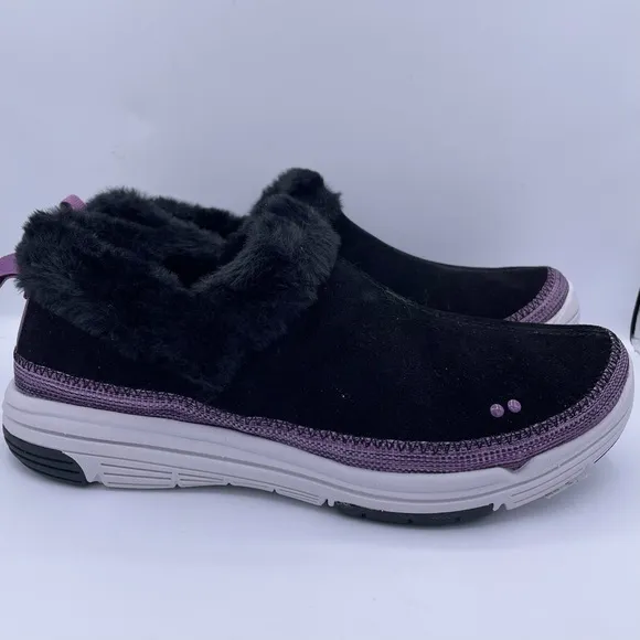 Ryka wide suede water-repellent faux fur slip on sneaker shoes women Size 7W