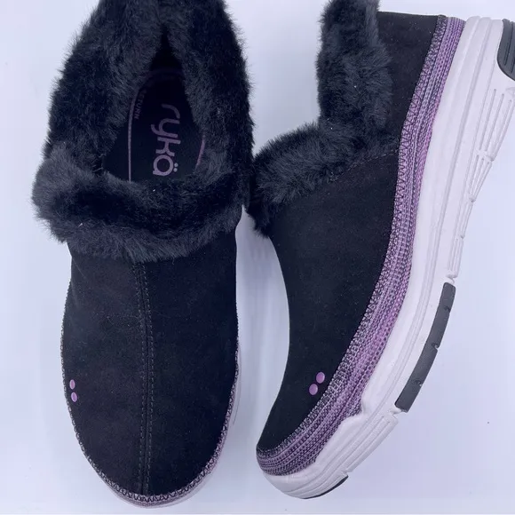 Ryka wide suede water-repellent faux fur slip on sneaker shoes women Size 7W