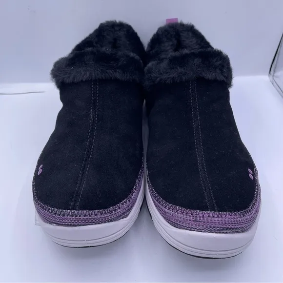 Ryka wide suede water-repellent faux fur slip on sneaker shoes women Size 7W