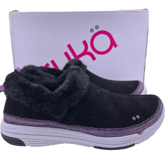 Ryka wide suede water-repellent faux fur slip on sneaker shoes women Size 7W