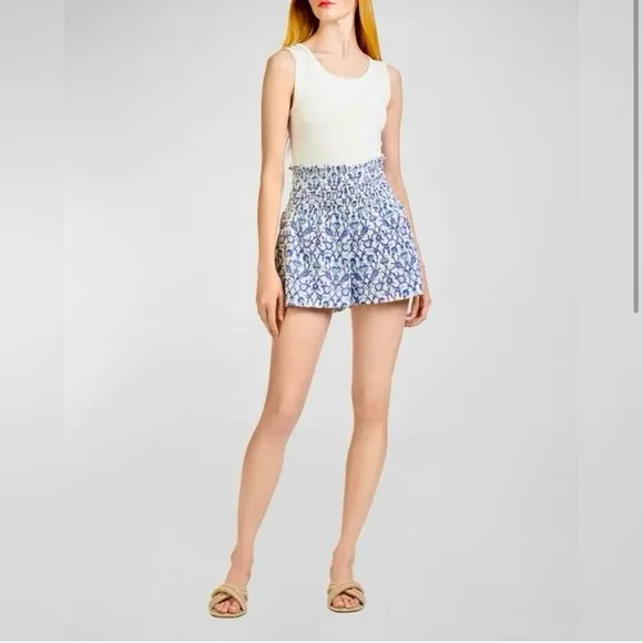 Sachin   Babi Blue Floral Women's Shorts Size Small - High Waist Eyelet Shorts