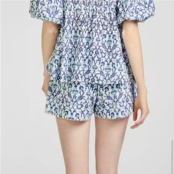 Sachin   Babi Blue Floral Women's Shorts Size Small - High Waist Eyelet Shorts