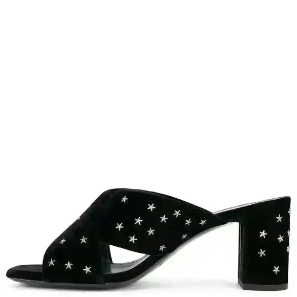 SAINT LAURENT  Lou Lou Star Stud Velvet Heeled Mules