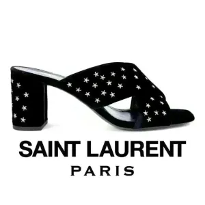 SAINT LAURENT  Lou Lou Star Stud Velvet Heeled Mules