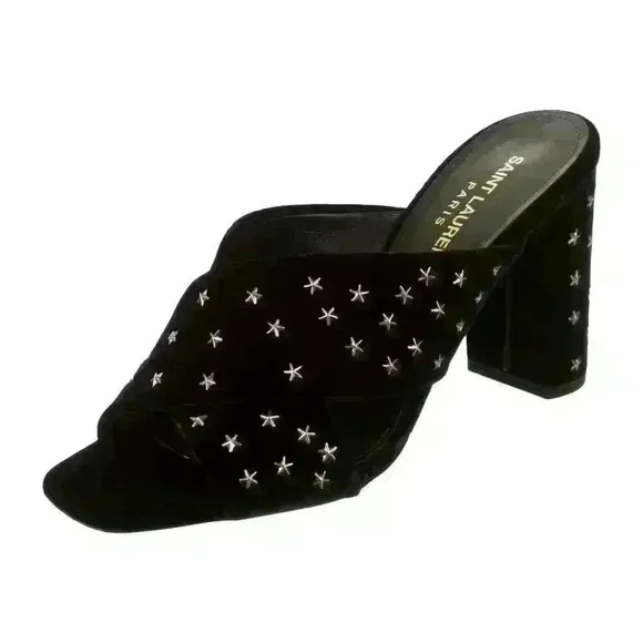 SAINT LAURENT  Lou Lou Star Stud Velvet Heeled Mules