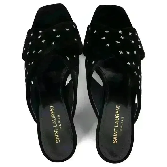 SAINT LAURENT  Lou Lou Star Stud Velvet Heeled Mules