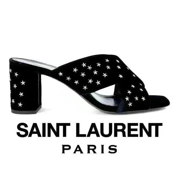 SAINT LAURENT  Lou Lou Star Stud Velvet Heeled Mules