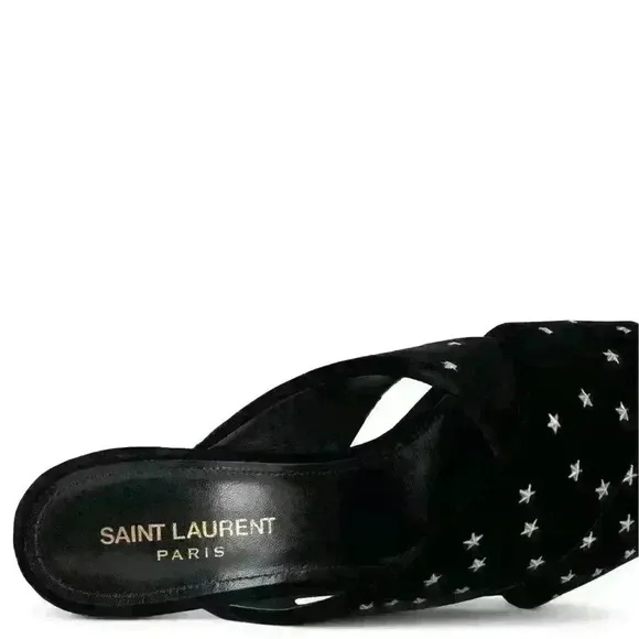 SAINT LAURENT  Lou Lou Star Stud Velvet Heeled Mules