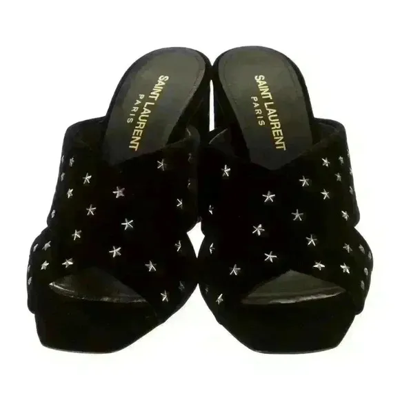 SAINT LAURENT  Lou Lou Star Stud Velvet Heeled Mules