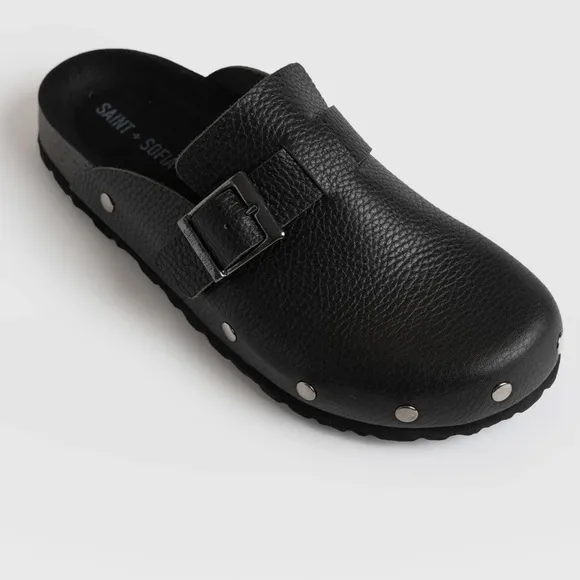 Saint   Sofia Silver Studded Leather Black Clog