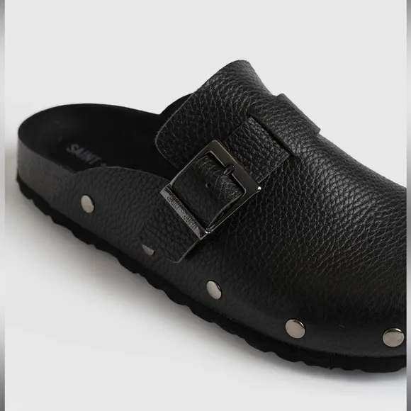 Saint   Sofia Silver Studded Leather Black Clog