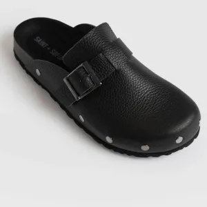 Saint   Sofia Silver Studded Leather Black Clog
