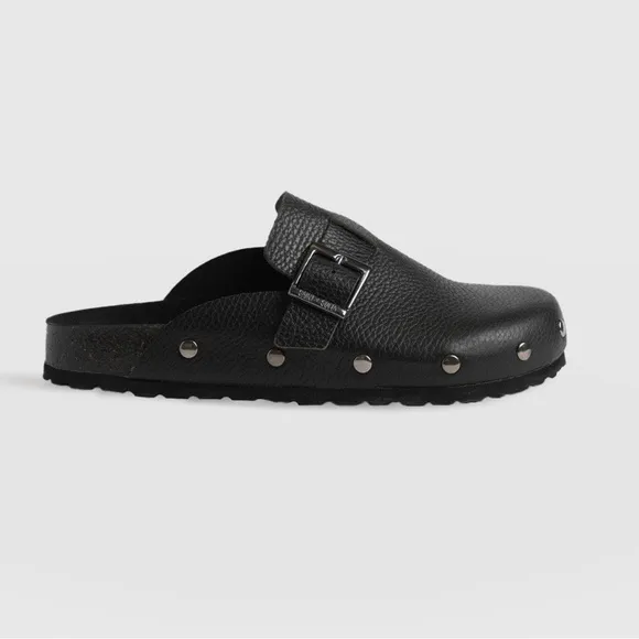 Saint   Sofia Silver Studded Leather Black Clog