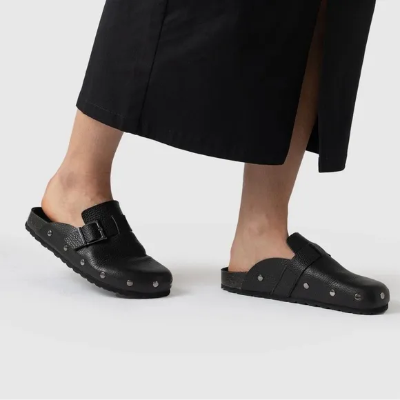 Saint   Sofia Silver Studded Leather Black Clog