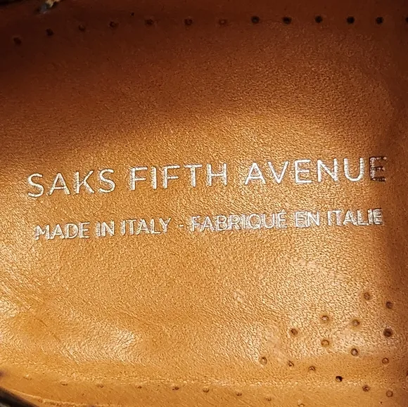 Saks Fifth Avenue Italy Brown Leather Oxford Wingtip Brogue Dress Men's Shoe 9M‎