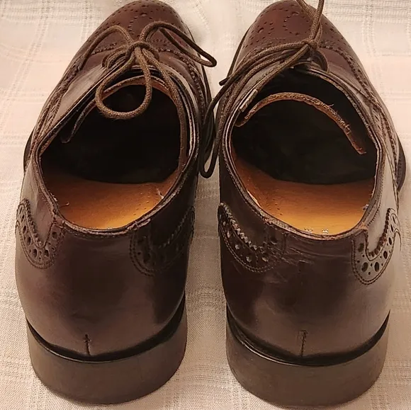 Saks Fifth Avenue Italy Brown Leather Oxford Wingtip Brogue Dress Men's Shoe 9M‎