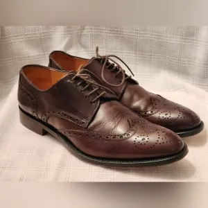 Saks Fifth Avenue Italy Brown Leather Oxford Wingtip Brogue Dress Men's Shoe 9M‎