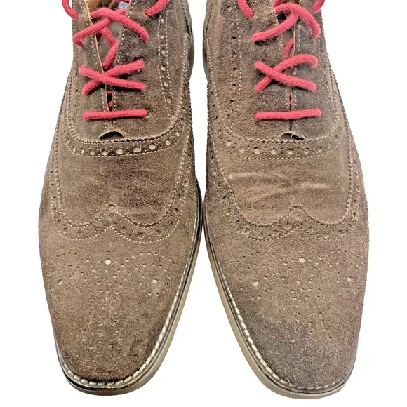 Saks Fifth Avenue  Men Kennedy Wingtip Derby 12M Brown Suede Oxfords Shoes Italy