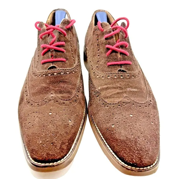 Saks Fifth Avenue  Men Kennedy Wingtip Derby 12M Brown Suede Oxfords Shoes Italy