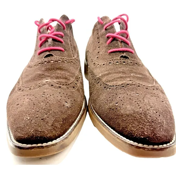 Saks Fifth Avenue  Men Kennedy Wingtip Derby 12M Brown Suede Oxfords Shoes Italy