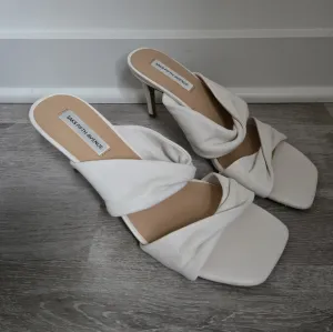 Saks Fifth Avenue White Twisted Leather Mules Sandals