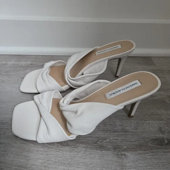 Saks Fifth Avenue White Twisted Leather Mules Sandals
