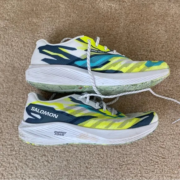 Salomon Men’s Aero Volt Running Shoes White China/Blue/Safety Yellow Size 12.5