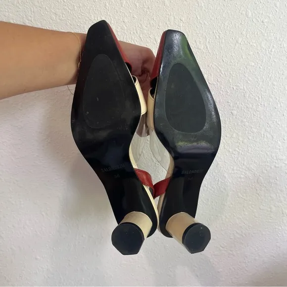 Salondeju Red Creme Leather Slingback Heels size 6