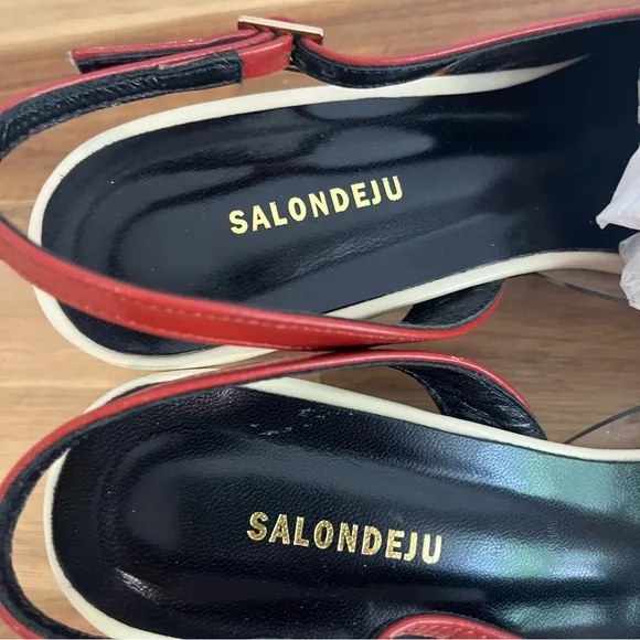 Salondeju Red Creme Leather Slingback Heels size 6