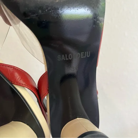 Salondeju Red Creme Leather Slingback Heels size 6