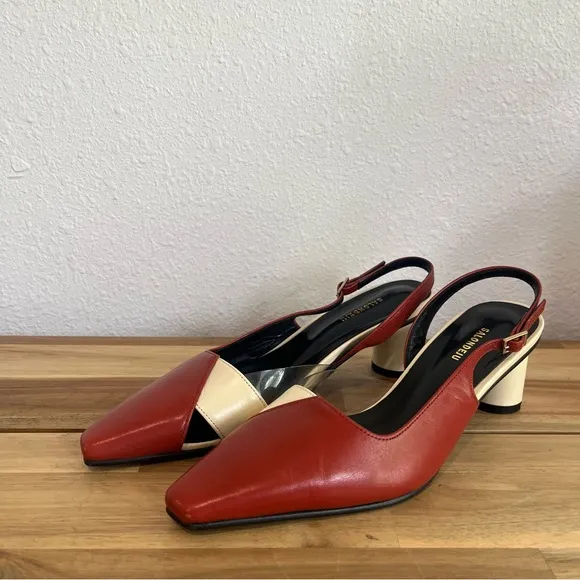 Salondeju Red Creme Leather Slingback Heels size 6
