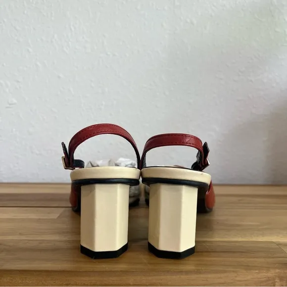 Salondeju Red Creme Leather Slingback Heels size 6