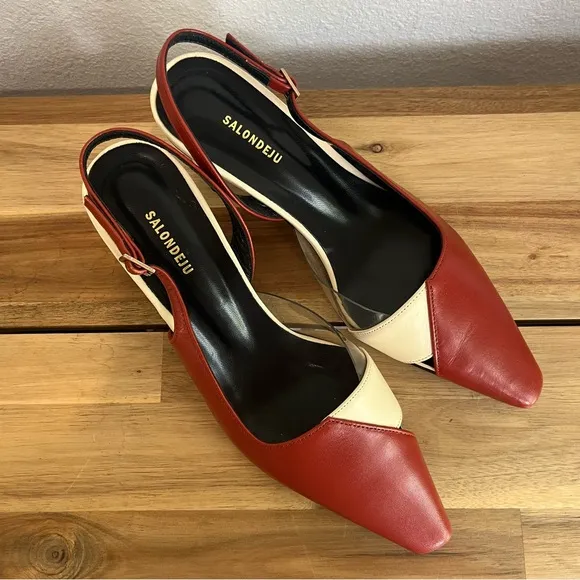 Salondeju Red Creme Leather Slingback Heels size 6