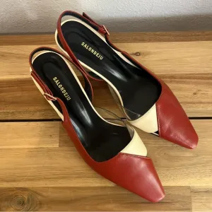 Salondeju Red Creme Leather Slingback Heels size 6