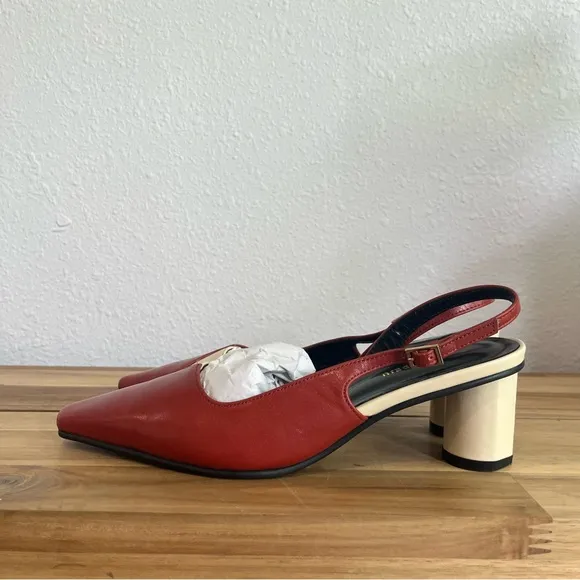 Salondeju Red Creme Leather Slingback Heels size 6